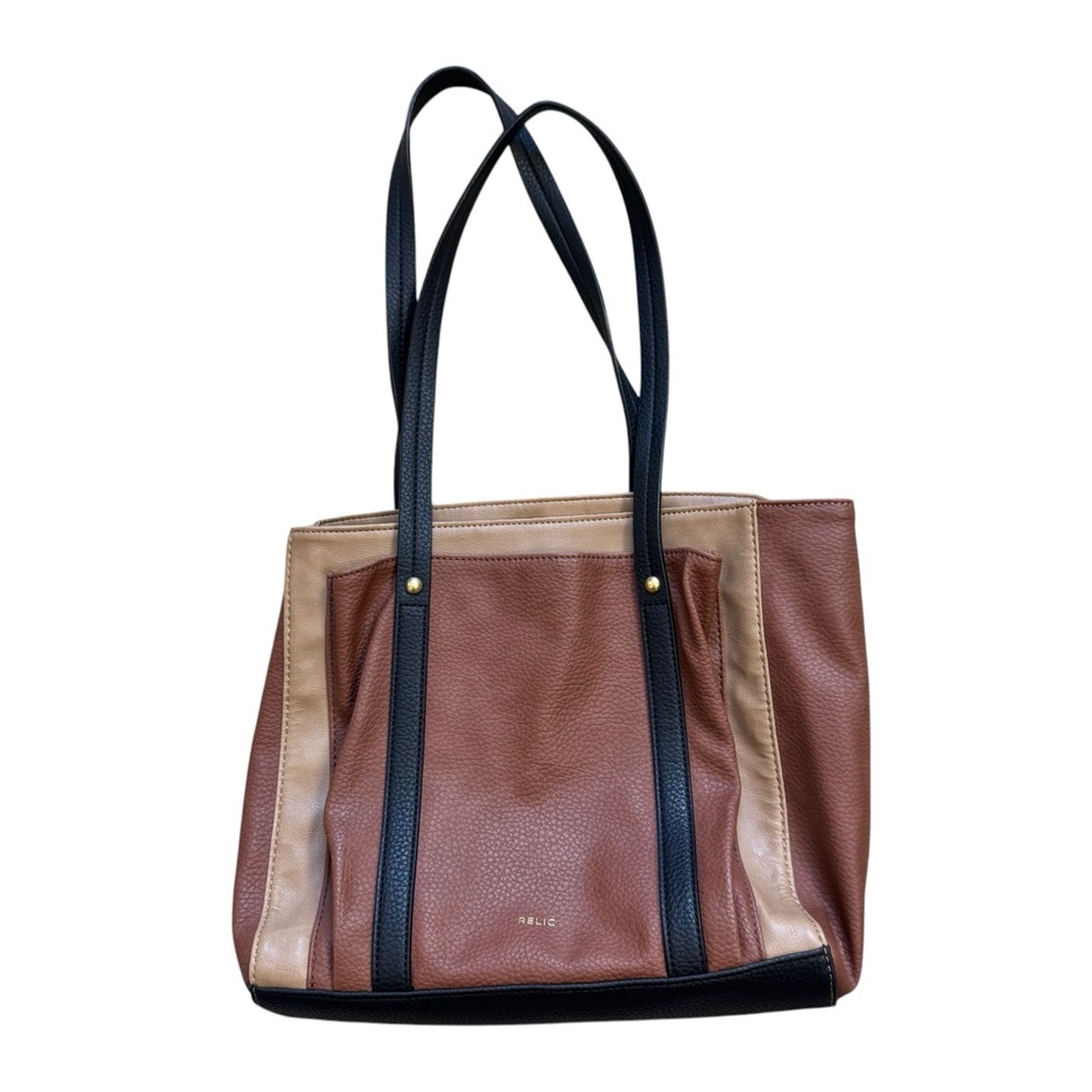 Relic by Fossil Bailey Leather Tote Shoulder Bag Brown Tan Black - Picture 6 of 9